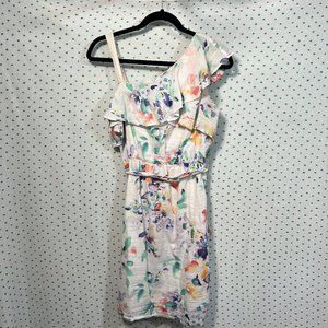 Calvin Klein One Shoulder Floral Watercolor Mini Dress
